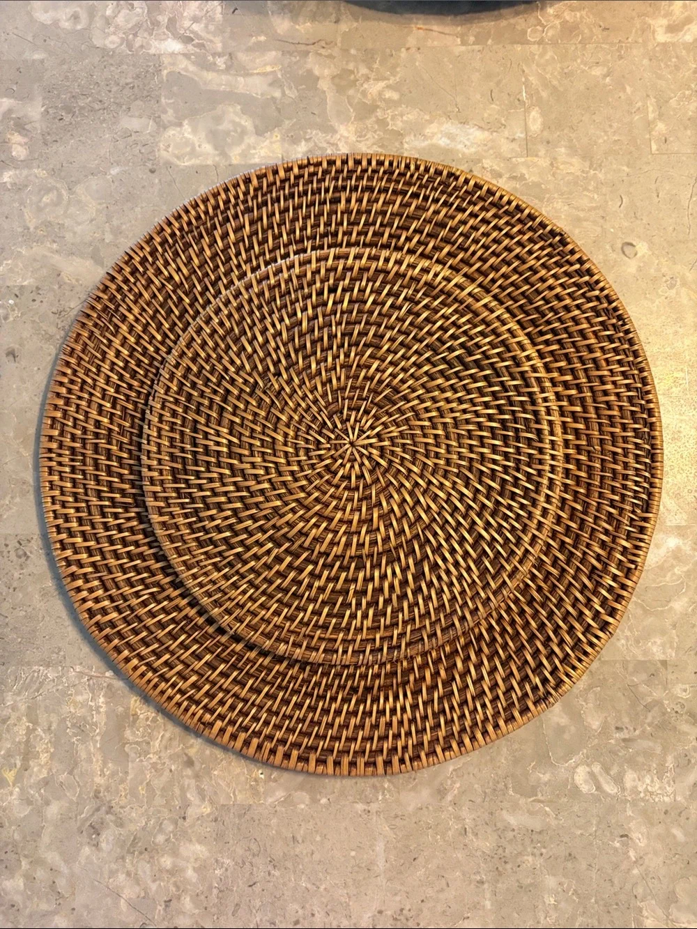 Set of 8 Crate & Barrel Artesia Honey woven chargers